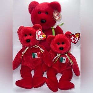 Ty Beanie Babies & Buddy Set Of 3 Red OSITO Bears with Mexican Flag 1999 w/ Tags